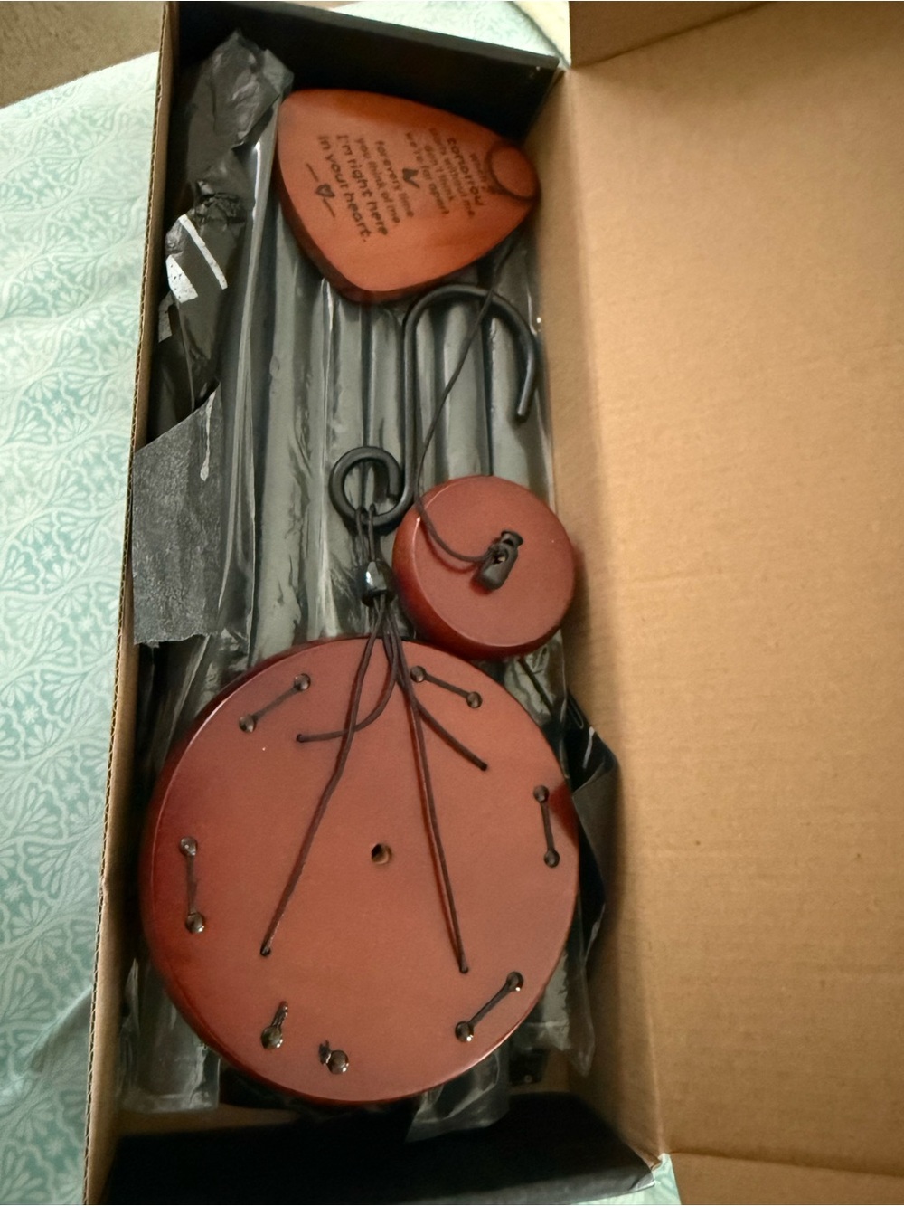 Memorial Serenity Wind Chime with Wood Heart Accent - Black Tubes, Brown Wood - Picture 2 of 3